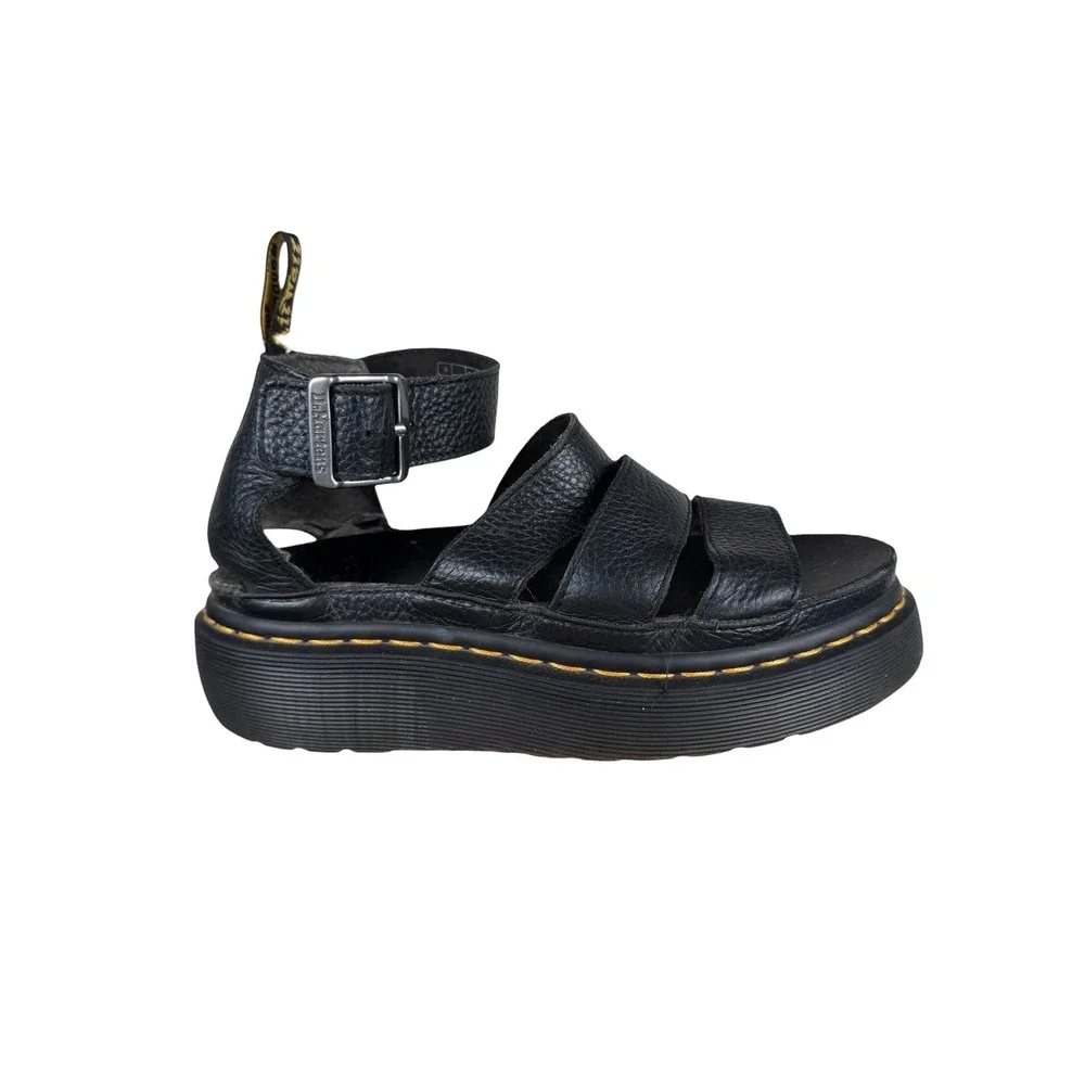 Dr Martens Sandals Women's 6L Black Leather Gladiator Platform Clarissa‎ II Quad